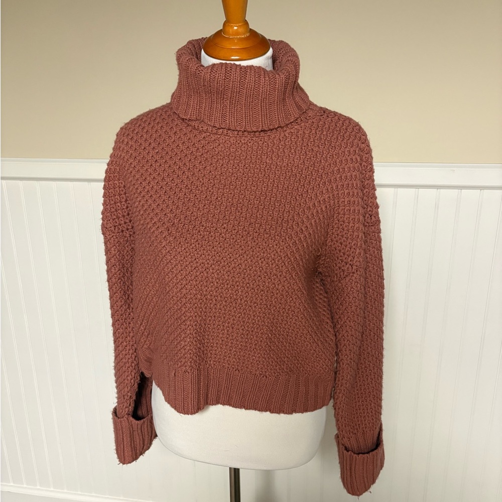 Pink Rose Textured Cowl Neck Sweater - Mauve